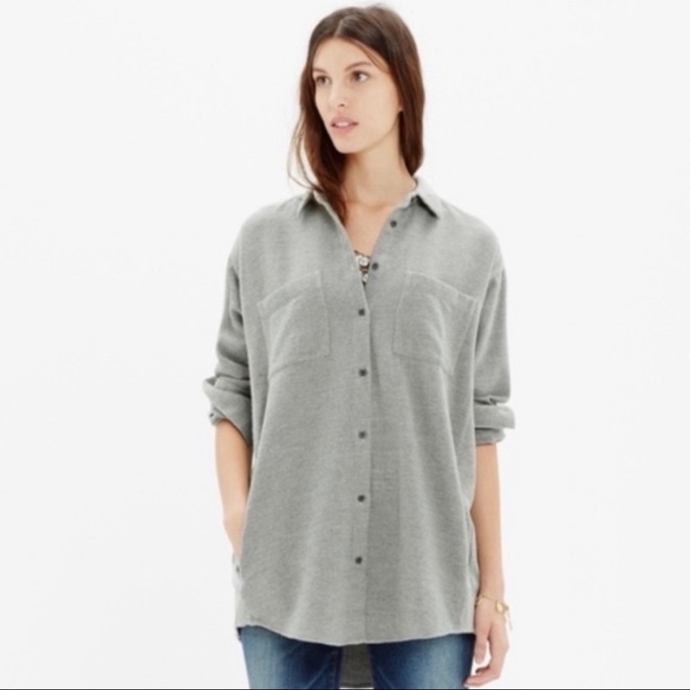 Madewell Sunday Button Down Flannel Shirt Gray With Pockets Style B5225 Small